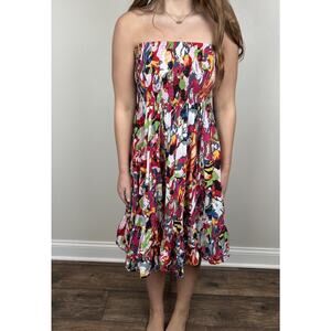 Dress Addict Strapless Smocked Elastic Ruffled Mini Dress Maxi Skirt Bright XS